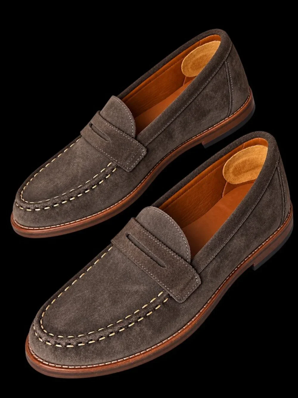 Allen Edmonds Suede Penny Loafers Taupe Gray Brown Men's 9.5 D